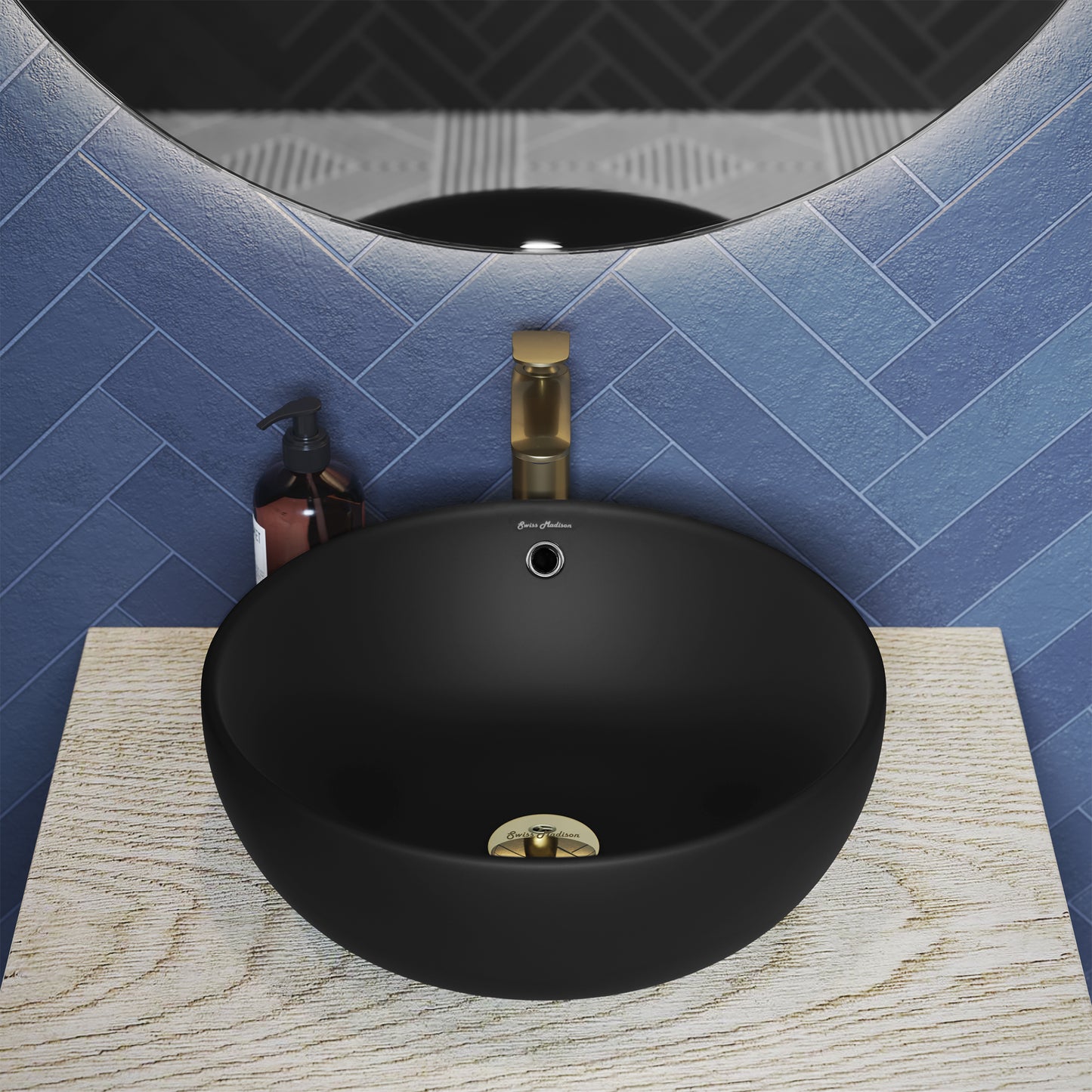 Swiss Madison, Sublime  Round Vessel Sink in Matte Black
