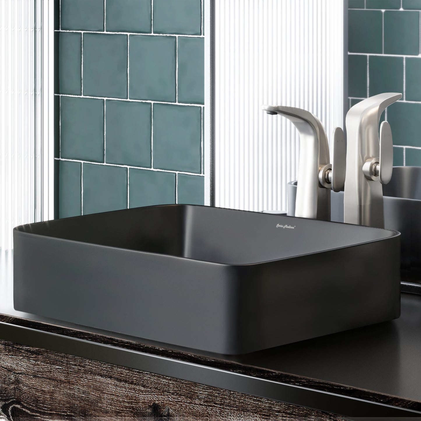 Swiss Madison, Concorde Rectangle Ceramic Vessel Sink, Matte Black