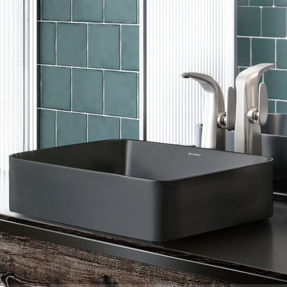 Swiss Madison, Concorde Rectangle Ceramic Vessel Sink, Matte Black