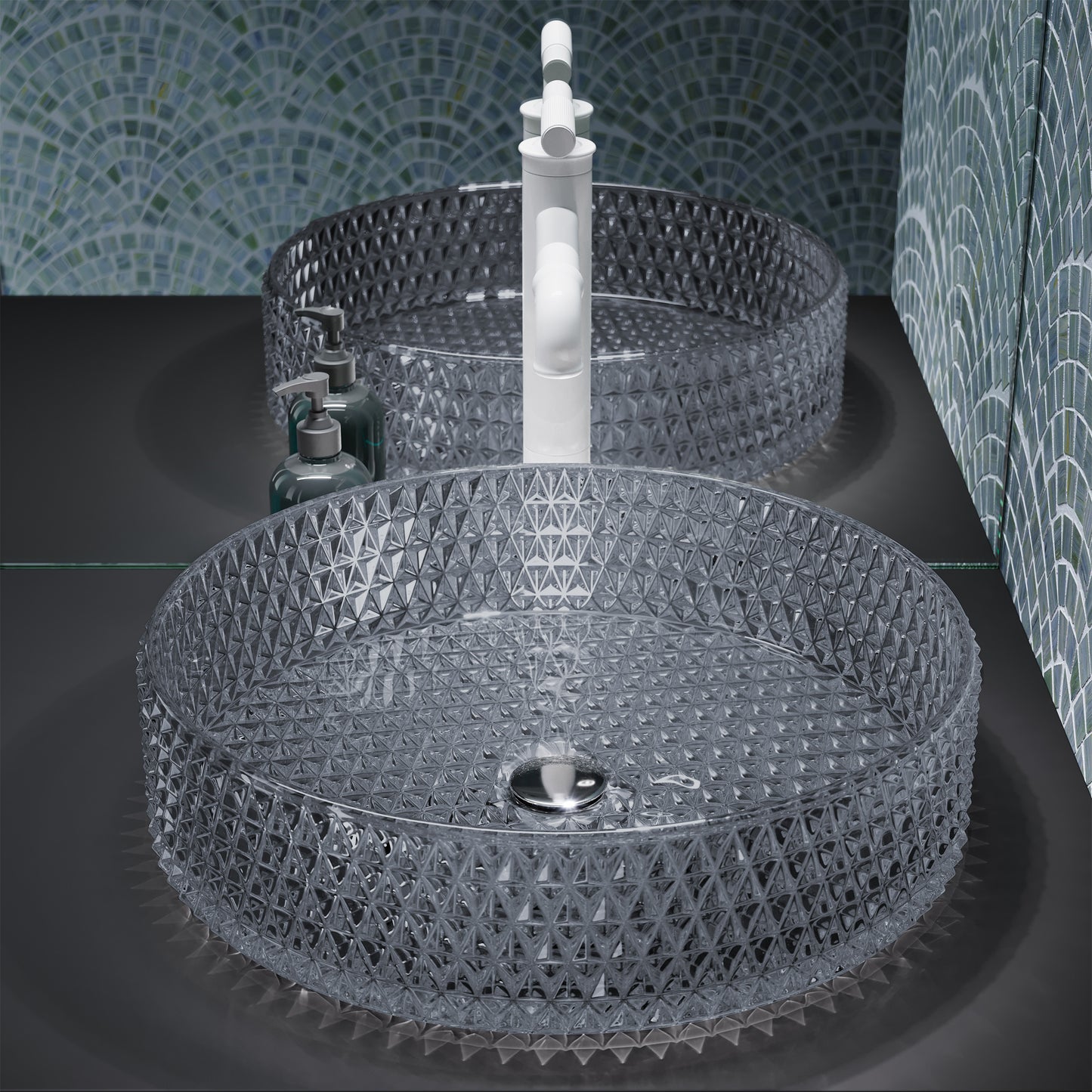 Swiss Madison, Cache 15.75" Round Glass Vessel Sink in Black