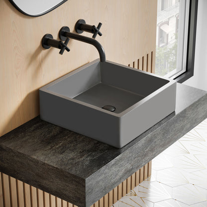 Swiss Madison, Lisse 15.5" Square Concrete Vessel Bathroom Sink in Dark Grey