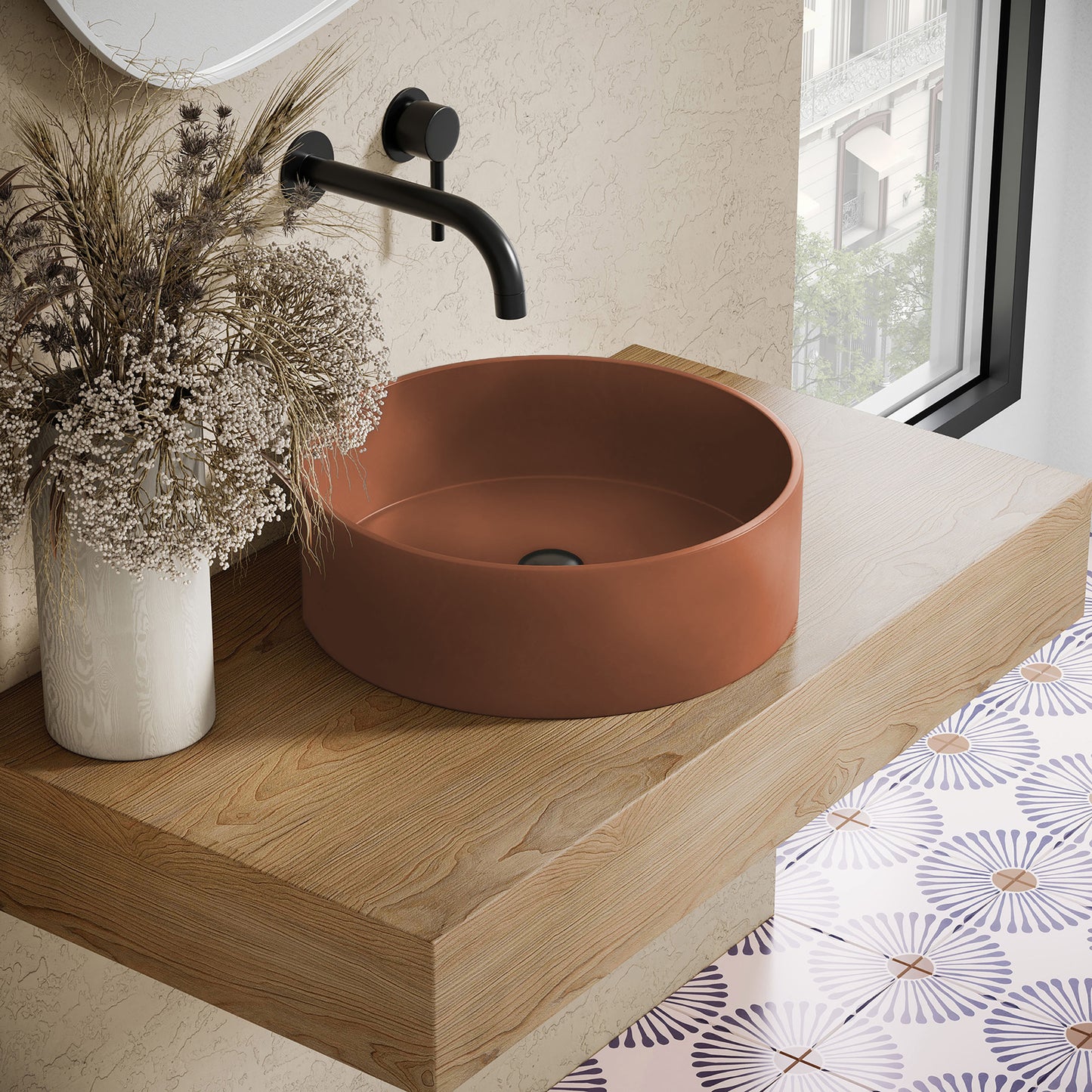 Swiss Madison, Lisse 14.5" Concrete Round Vessel Sink in Matte Terracotta