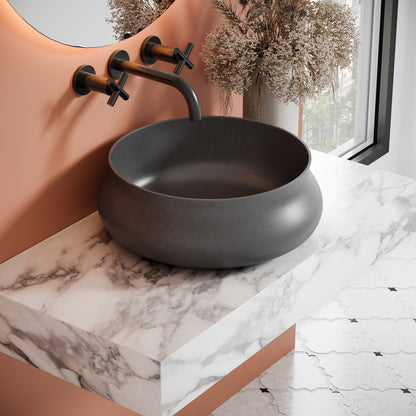 Swiss Madison, Lisse 17.5" Round Concrete Vessel Bathroom Sink in Dark Grey