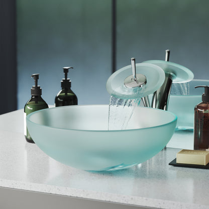 Swiss Madison, Cascade 16.5 Color Glass Vessel Sink with Faucet, Frost