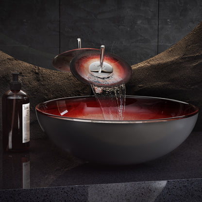 Swiss Madison, Cascade 16.5 Glass Vessel Sink with Faucet, Ember Red