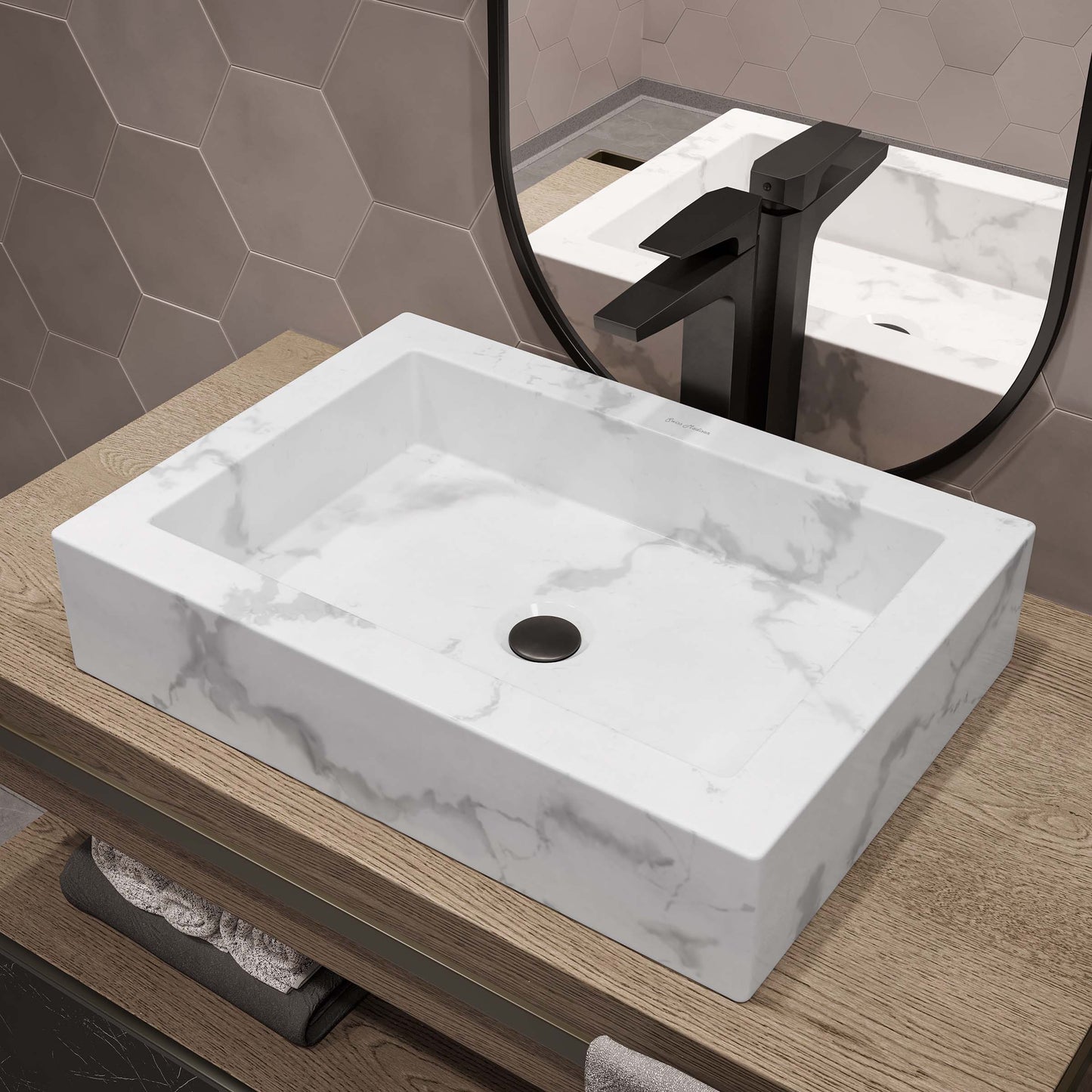 Swiss Madison, Voltaire 22" Ceramic Vessel Bathroom Sink in White Marble