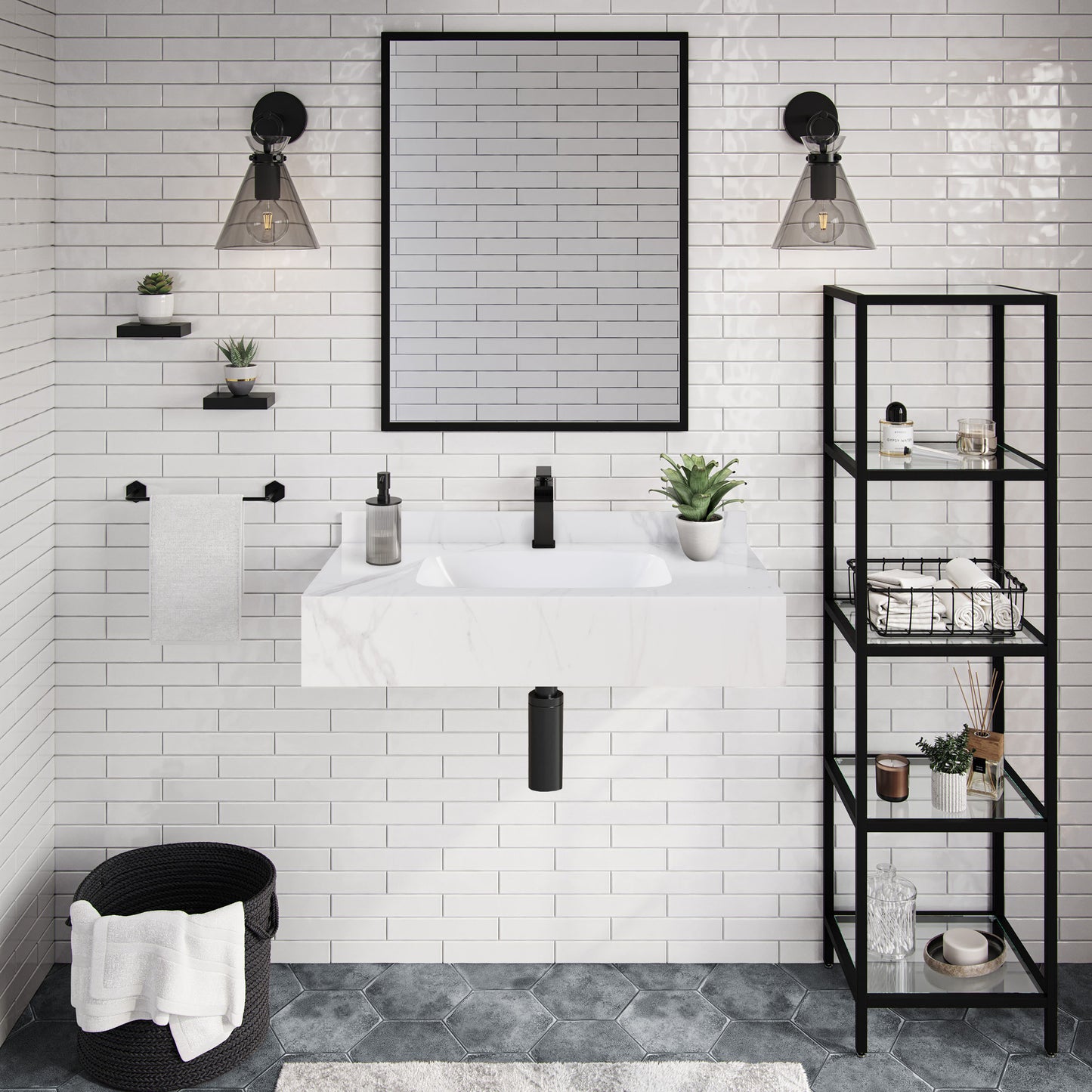 Swiss Madison, Avancer 36'' Wall Mount Sink In White Marble
