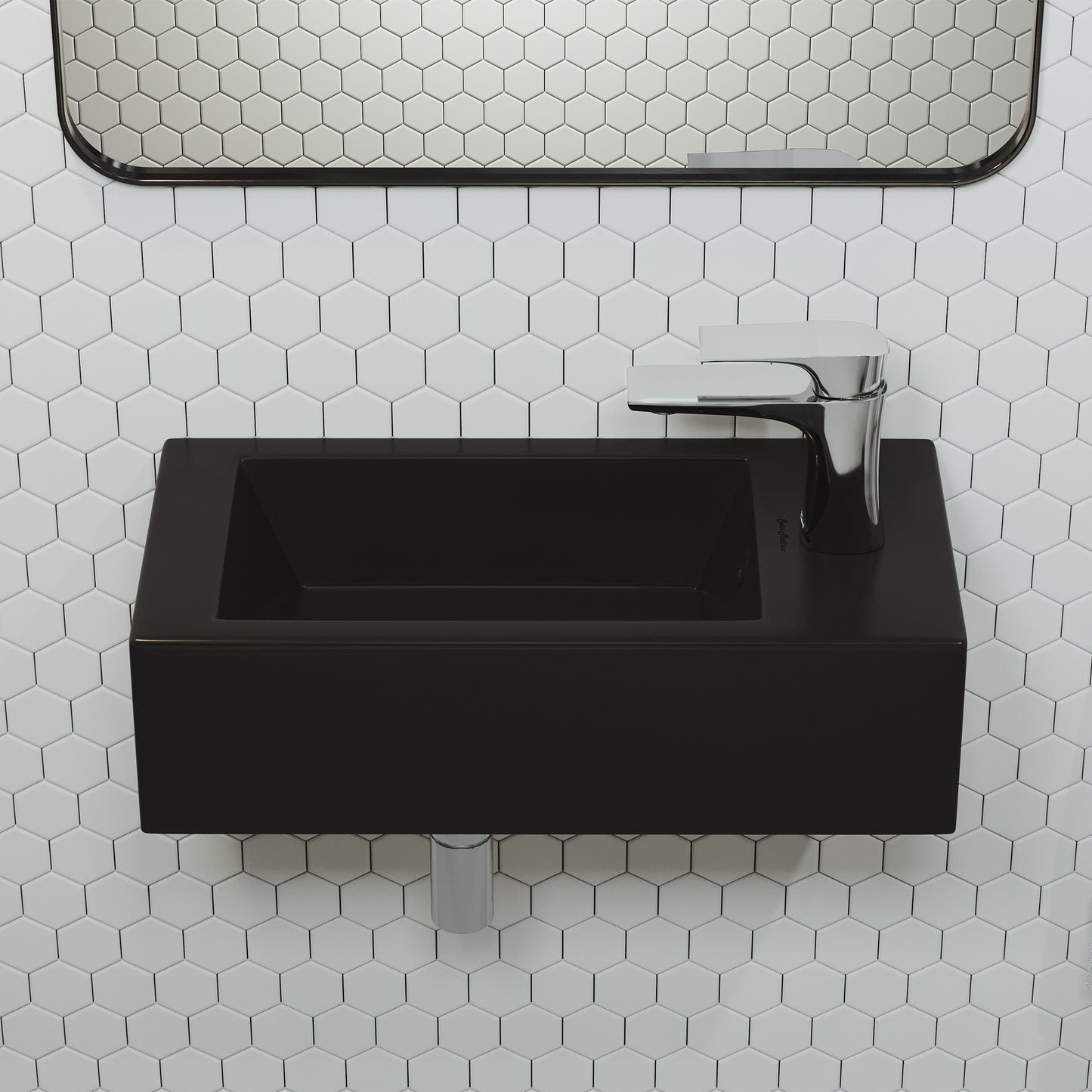 Swiss Madison, Voltaire 19.5 x 10 Rectangular Ceramic Wall Hung Sink with Right Side Faucet Mount, Matte Black