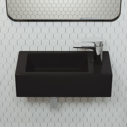 Swiss Madison, Voltaire 19.5 x 10 Rectangular Ceramic Wall Hung Sink with Right Side Faucet Mount, Matte Black