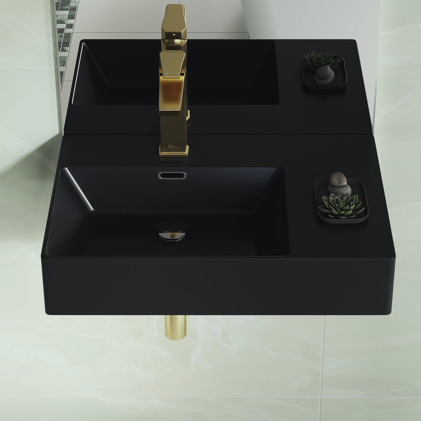 Swiss Madison, St. Tropez 24 x 18 Ceramic Wall Hung Sink with Left Side Faucet Mount, Matte Black