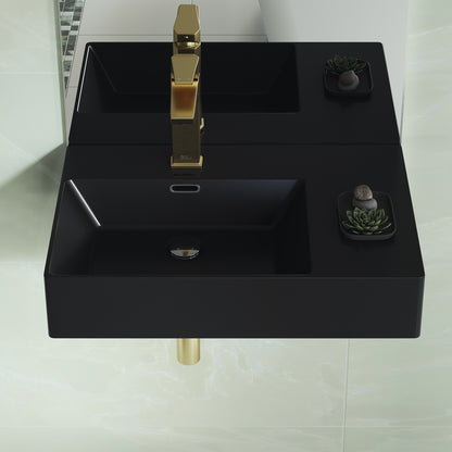 Swiss Madison, St. Tropez 24 x 18 Ceramic Wall Hung Sink with Left Side Faucet Mount, Matte Black