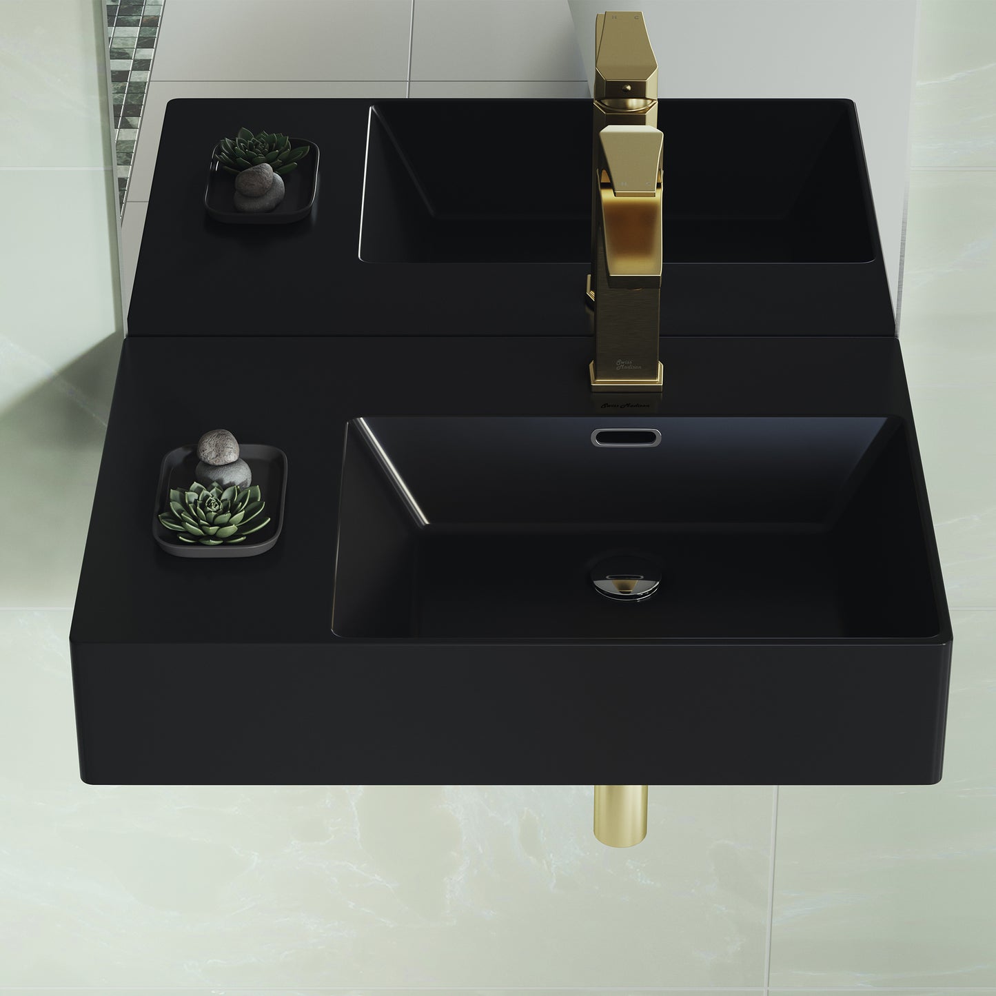 Swiss Madison, St. Tropez 24 x 18 Ceramic Wall Hung Sink with Right Side Mount, Matte Black