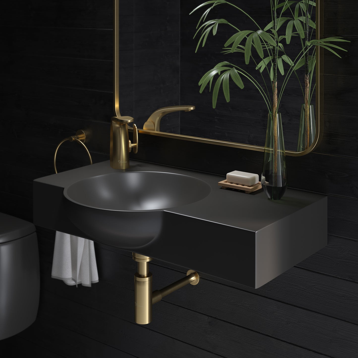 Swiss Madison, Chateau 30" Left Side Faucet Wall-Mount Bathroom Sink in Matte Black