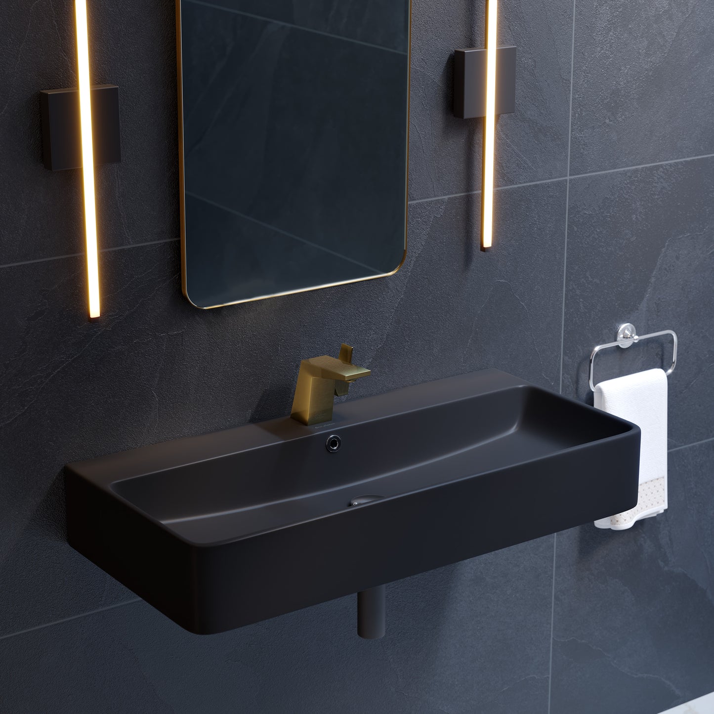 Swiss Madison, Carre 36"  Rectangle Wall-Mount Bathroom Sink in Matte Black