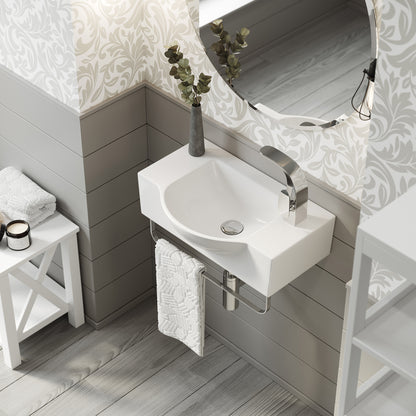 Swiss Madison, Chateau 21.5" Right Side Faucet Wall-Mount Bathroom Sink with Chrome Towel Bar