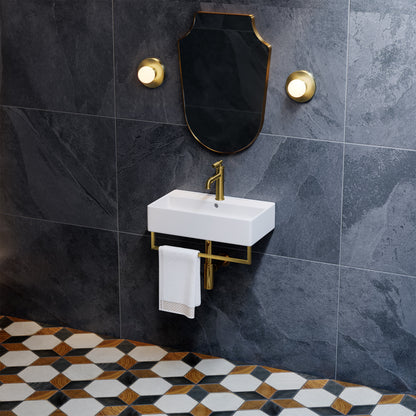Swiss Madison, Claire 22" Wall-Mount Bathroom Sink with Brushed Gold Towel Bar