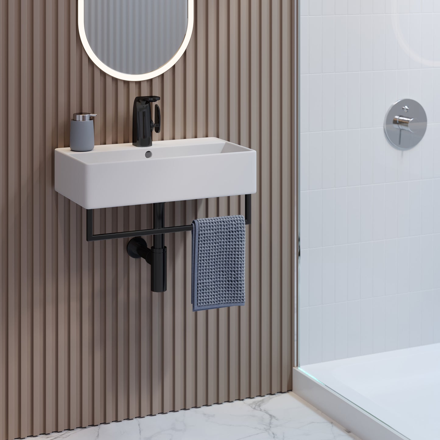 Swiss Madison, Claire 22" Wall-Mount Bathroom Sink with Black Towel Bar