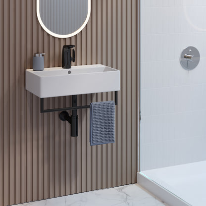 Swiss Madison, Claire 22" Wall-Mount Bathroom Sink with Black Towel Bar
