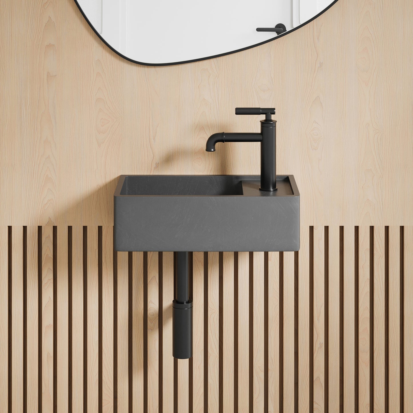 Swiss Madison, Lisse 16" Concrete Rectangle Wall-Mounted Sink with Right Side Faucet Mount in Matte Dark Gray