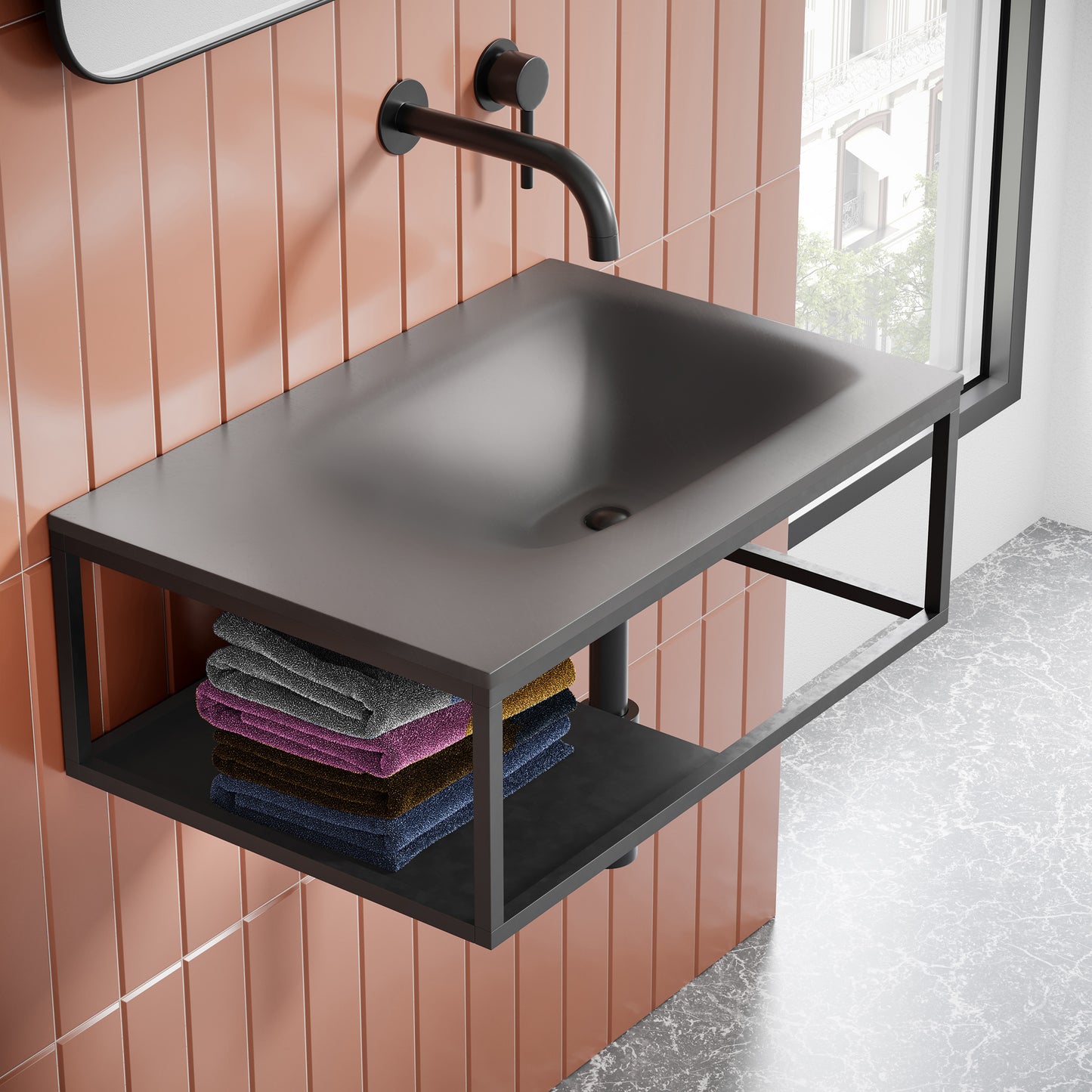 Swiss Madison, Lisse 24" Rectangle Concrete Wall-Mount Bathroom Sink in Dark Grey