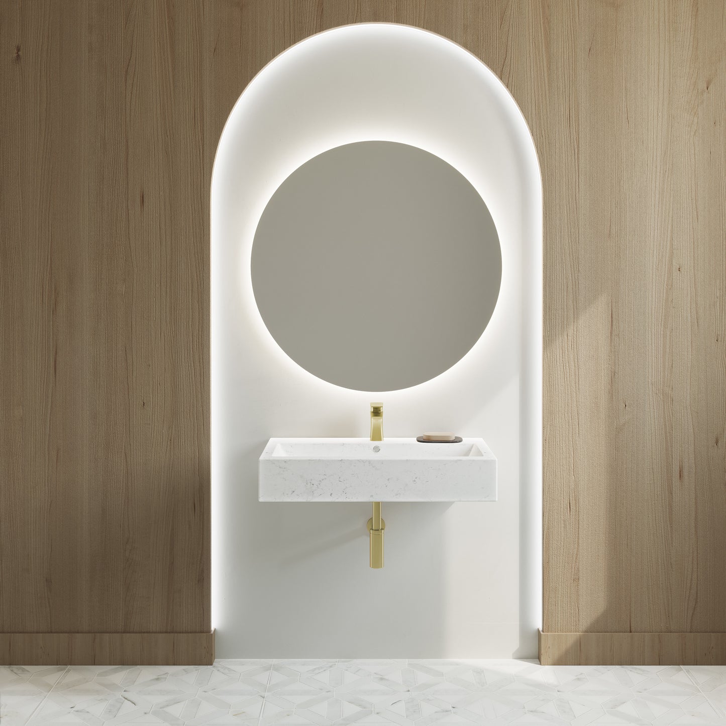 Swiss Madison, Voltaire Wide Rectangle Wall Hung Sink in Static Marble