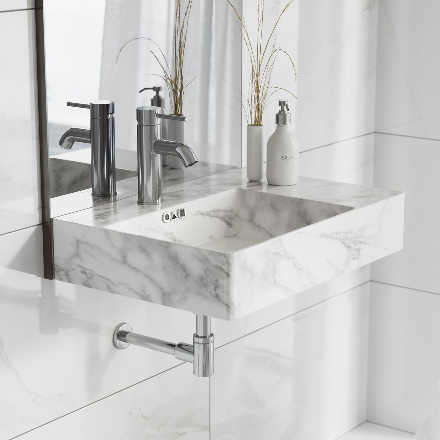 Swiss Madison, St. Tropez 24" Left Side Faucet Wall-Mount Bathroom Sink in White Marble