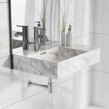 Swiss Madison, St. Tropez 24" Left Side Faucet Wall-Mount Bathroom Sink in White Marble