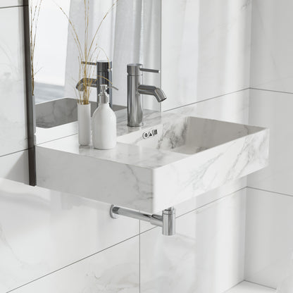 Swiss Madison, St. Tropez 24" Right Side Faucet Wall-Mount Bathroom Sink in White Marble