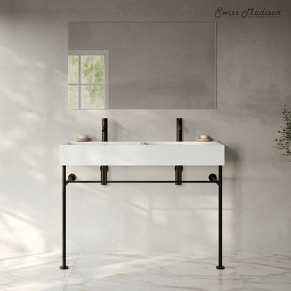 Swiss Madison, Claire 48" Double Basin Console Sink with Matte Black Legs