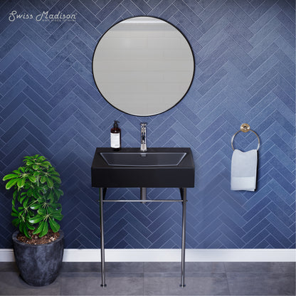 Swiss Madison, Claire 24 Ceramic Console Sink Matte Black Basin Chrome Legs