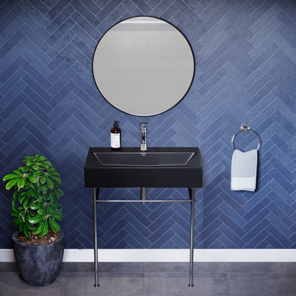 Swiss Madison, Claire 30 Ceramic Console Sink Matte Black Basin Chrome Legs