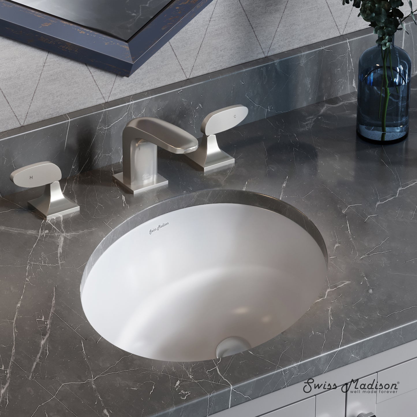 Swiss Madison, Monaco 16" Ceramic Undermount Bathroom Sink in Glossy White
