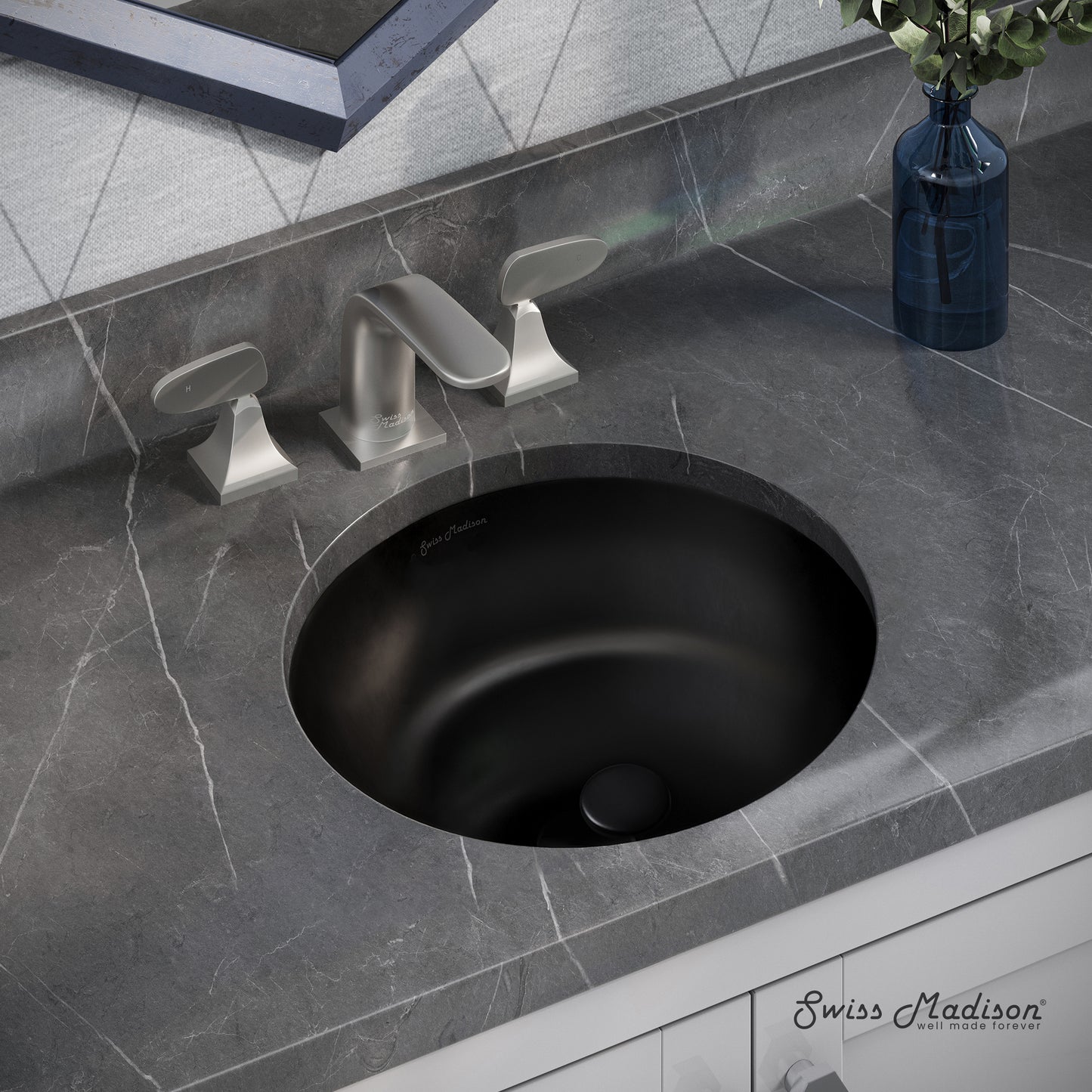 Swiss Madison, Monaco 16" Ceramic Undermount Bathroom Sink in Matte Black