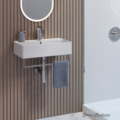 Swiss Madison, Claire 22" Wall-Mount Bathroom Sink with Silver Towel Bar