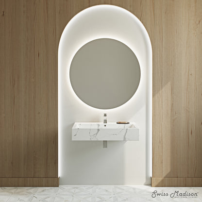 Swiss Madison, Voltaire Wide Rectangle Wall Hung Sink in White Marble