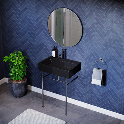Swiss Madison, Claire 24 Ceramic Console Sink Matte Black Basin Chrome Legs