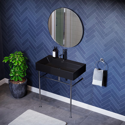 Swiss Madison, Claire 30 Ceramic Console Sink Matte Black Basin Chrome Legs