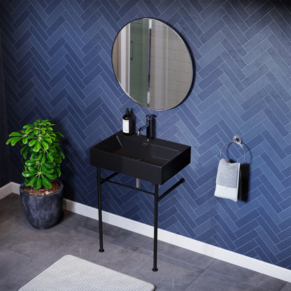 Swiss Madison, Claire 24 Ceramic Console Sink Matte Black Basin Black Legs
