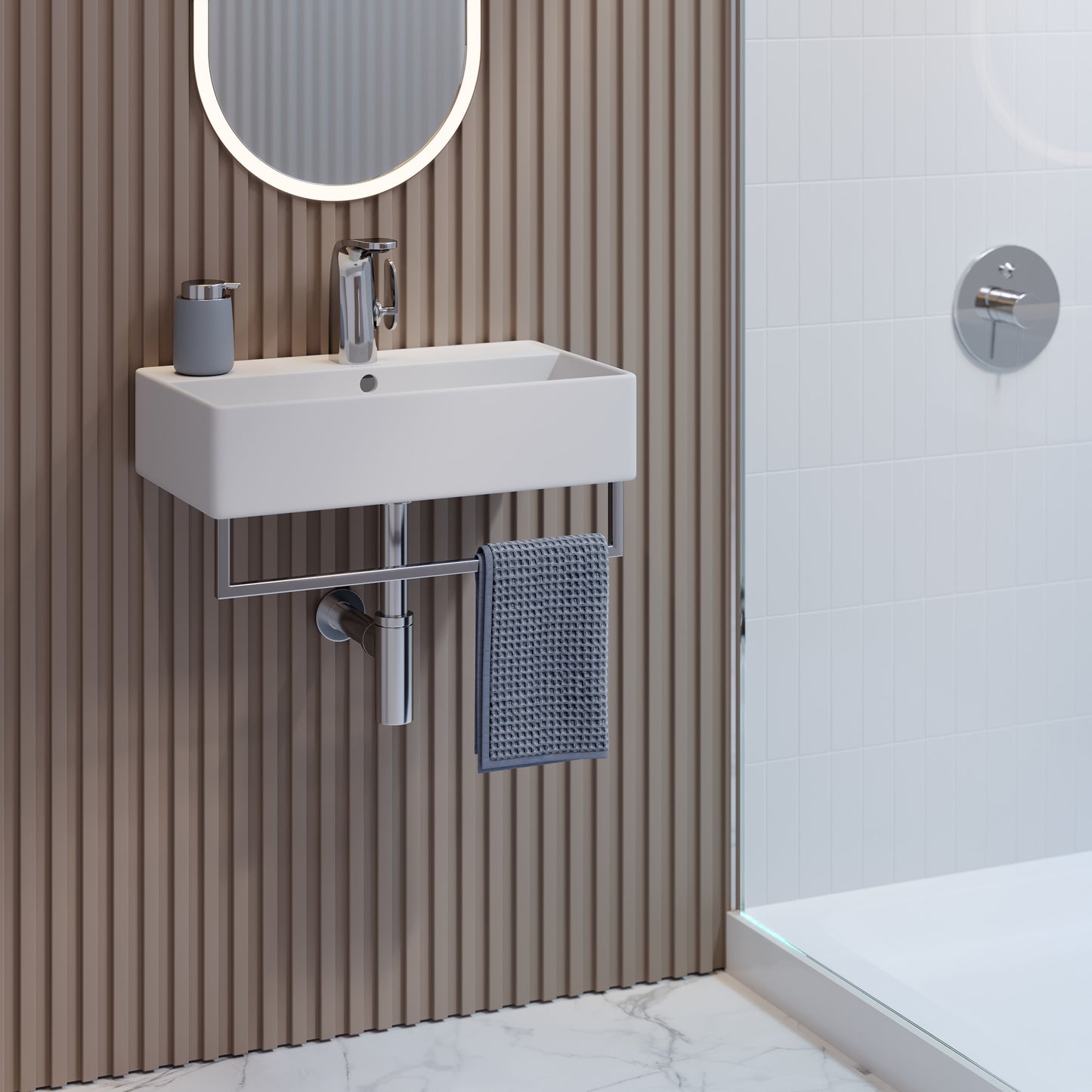 Swiss Madison, Claire 22" Wall-Mount Bathroom Sink with Silver Towel Bar