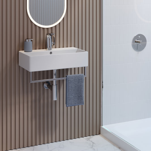 Swiss Madison, Claire 22" Wall-Mount Bathroom Sink with Silver Towel Bar