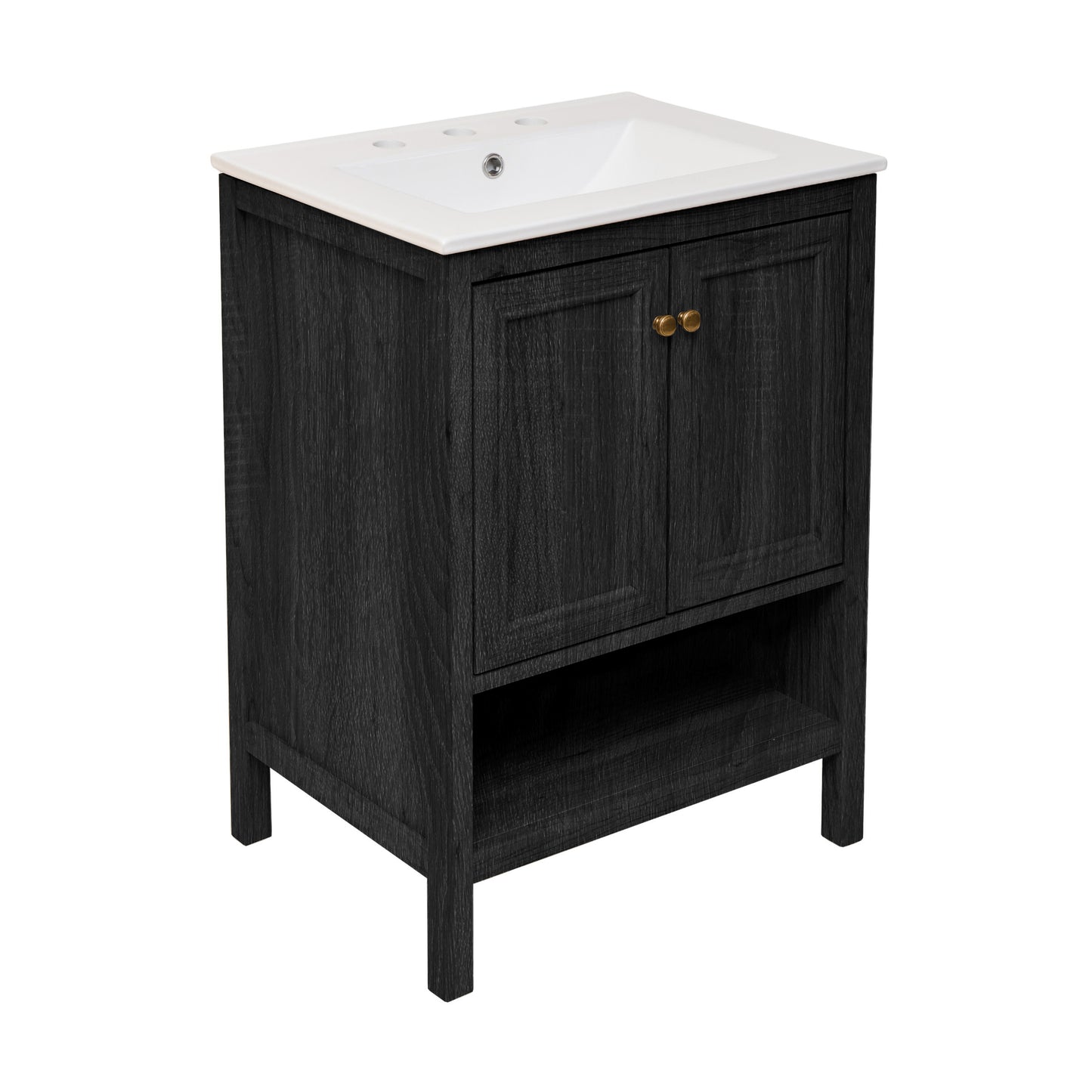 Swiss Madison, Chateau 24" Freestanding Bathroom Vanity in Black Oak with 3-Hole Widespread Sink Top