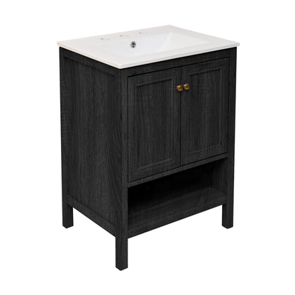Swiss Madison, Chateau 24" Freestanding Bathroom Vanity in Black Oak with 3-Hole Widespread Sink Top