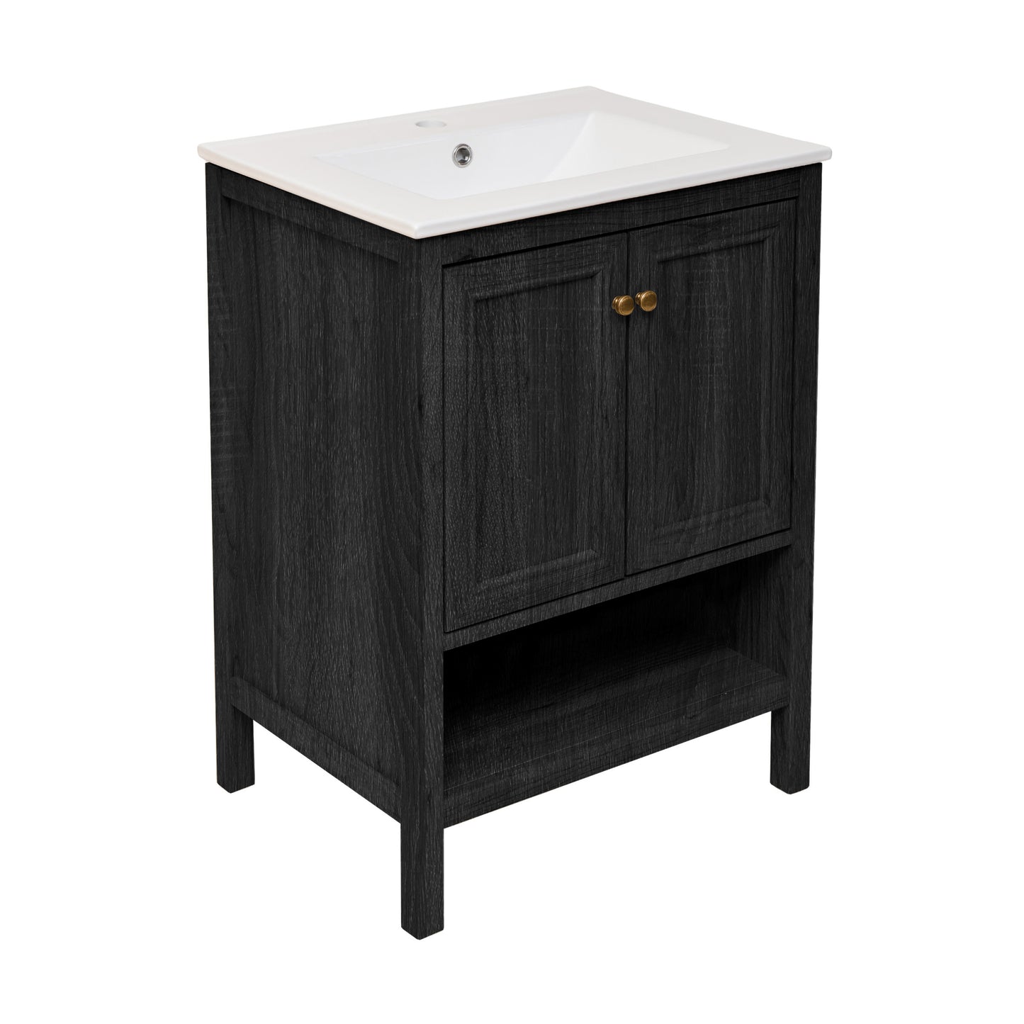 Swiss Madison, Chateau 24" Freestanding Bathroom Vanity in Black Oak with Sink Top