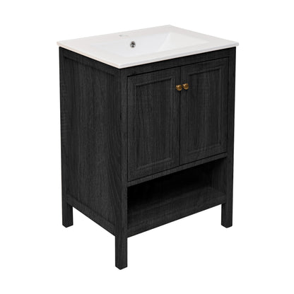 Swiss Madison, Chateau 24" Freestanding Bathroom Vanity in Black Oak with Sink Top