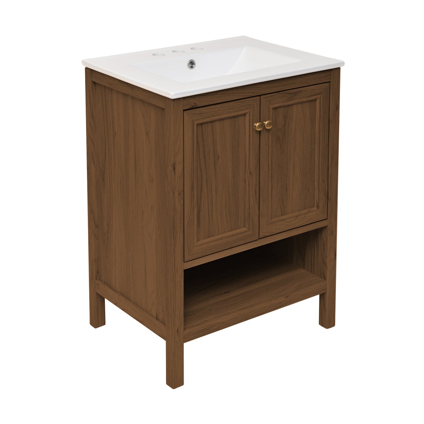 Swiss Madison, Chateau 24" Freestanding Bathroom Vanity in Brown Oak with 3-Hole Centerset Sink Top