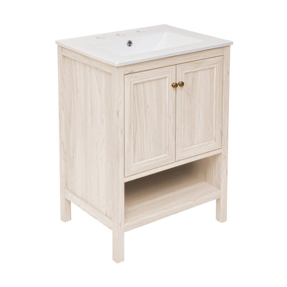Swiss Madison, Chateau 24" Freestanding Bathroom Vanity in White Oak with 3-Hole Widespread Sink Top