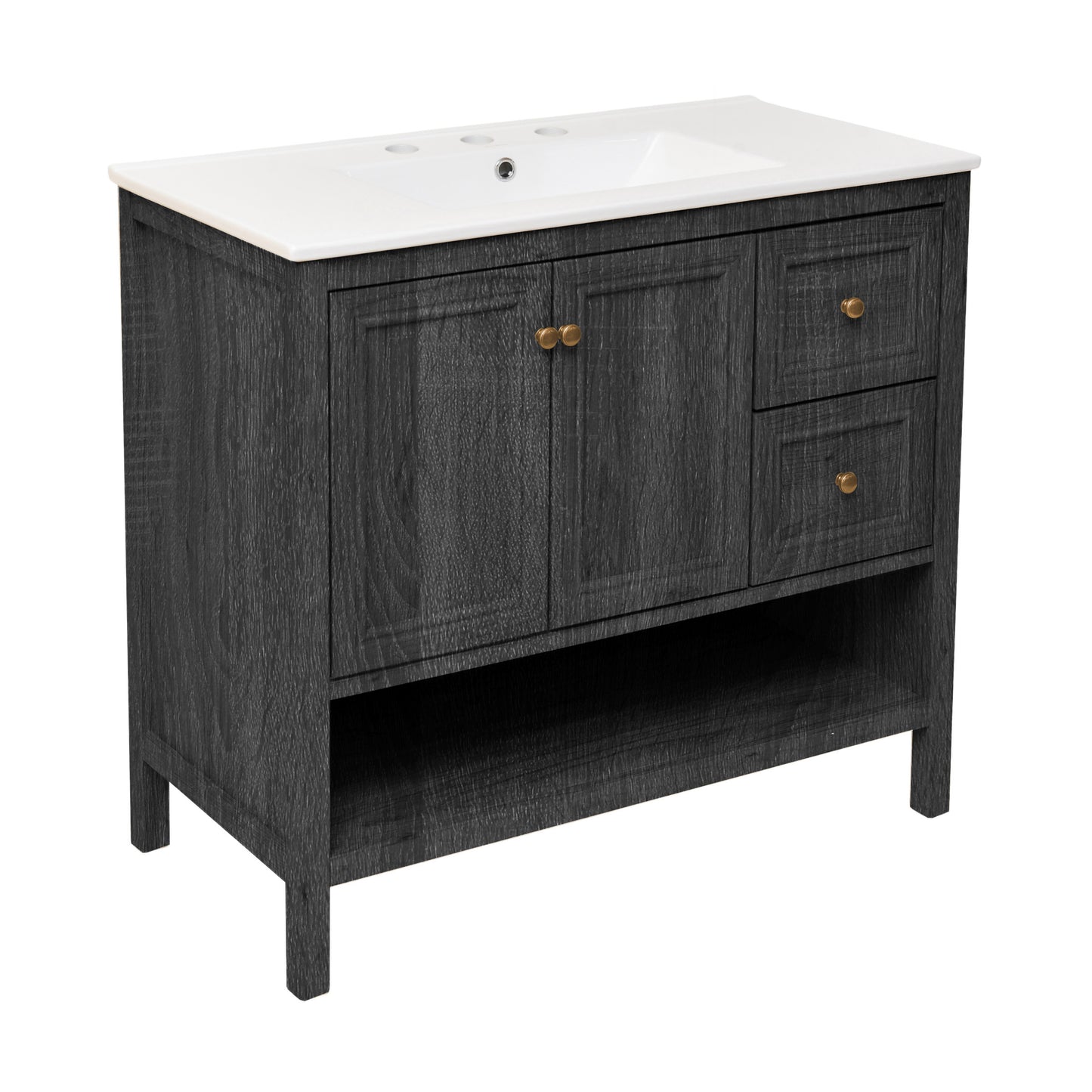 Swiss Madison, Chateau 36" Freestanding Bathroom Vanity in Black Oak with 3-Hole Widespread Sink Top