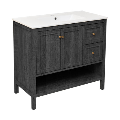 Swiss Madison, Chateau 36" Freestanding Bathroom Vanity in Black Oak with Sink Top