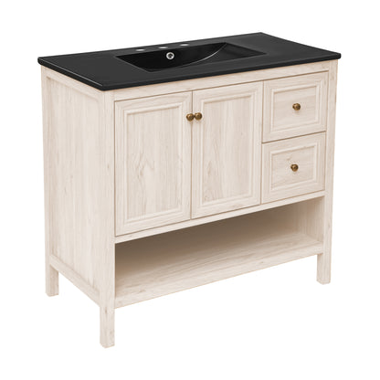 Swiss Madison, Chateau 36" Freestanding Bathroom Vanity in White Oak with Black 3-Hole Widespread Sink Top