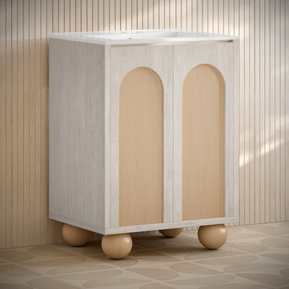 Swiss Madison, Plaisir II 24" Freestanding Bathroom Vanity in White Oak with 3-Hole Centerset Sink Top